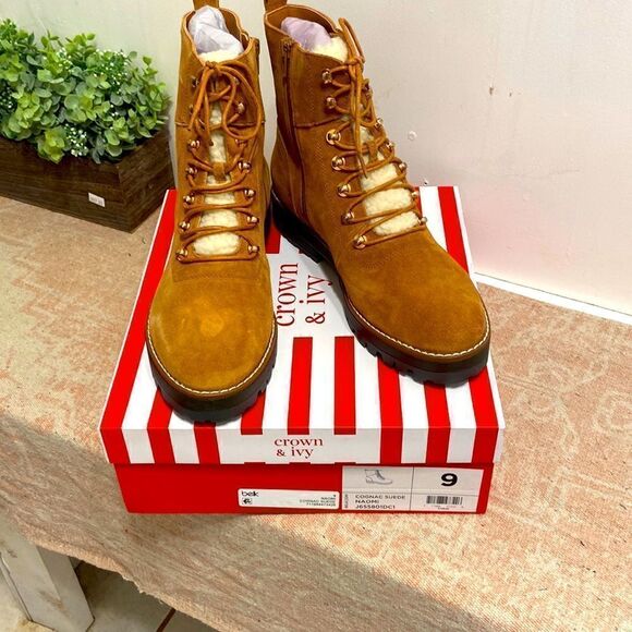 Cognac Suede Construction Boots - Picture 1 of 5